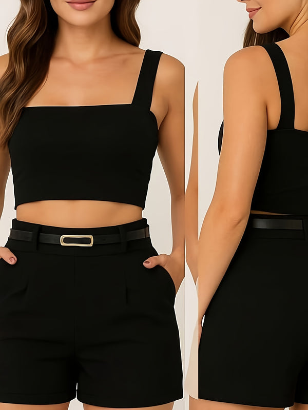 Women's Elegant Solid Color High-Waisted Pocket Fashion Shorts 4pcs.