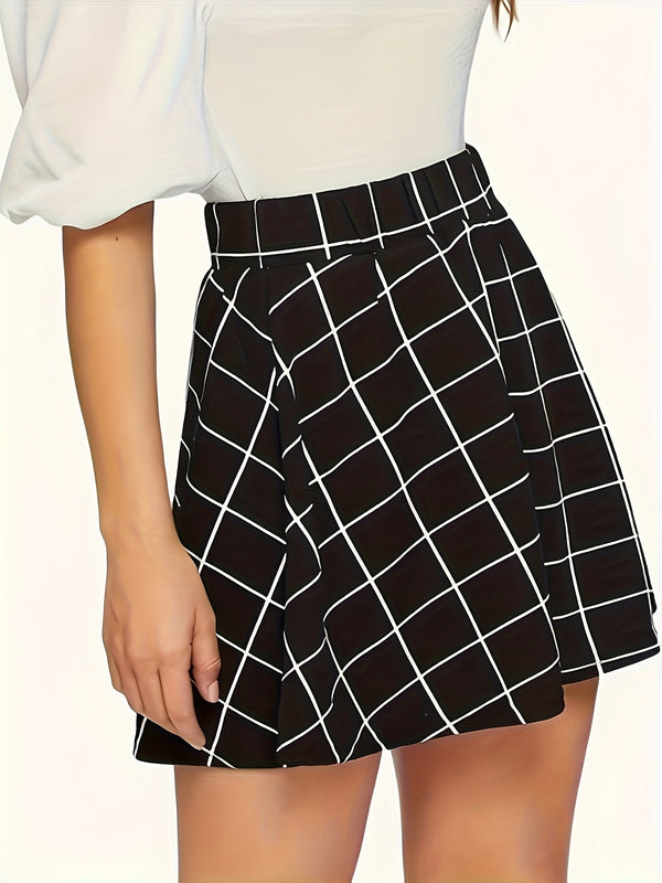 Women's Elegant Plaid A-Line Half-Skirt - Short Summer Dress.
