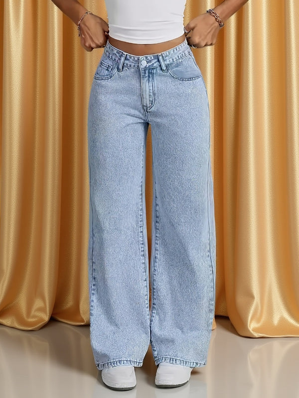 Women's Stretch Loose Wide-Leg Straight Jeans.