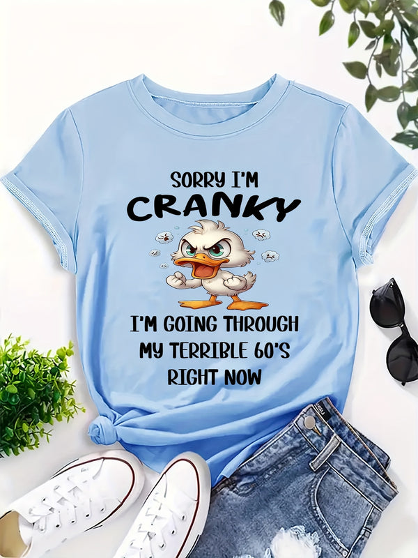 Women's Funny "Sorry I'm Grumpy, Terrible 60s" Duck T-Shirt.