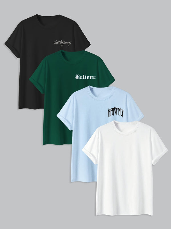 Set of 4 Men's Round Neck Print T-Shirts.