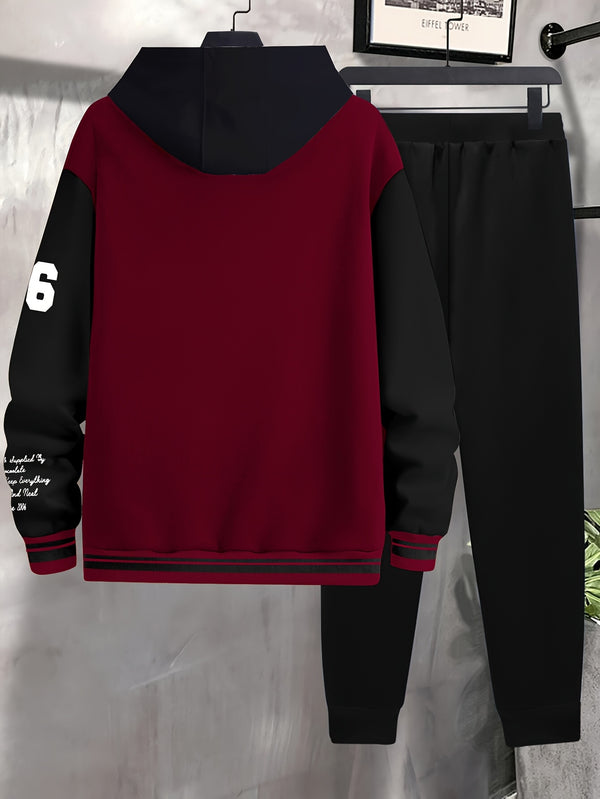 Men's 2pcs Baseball Jacket and Sweatpants Set with Overlapping.