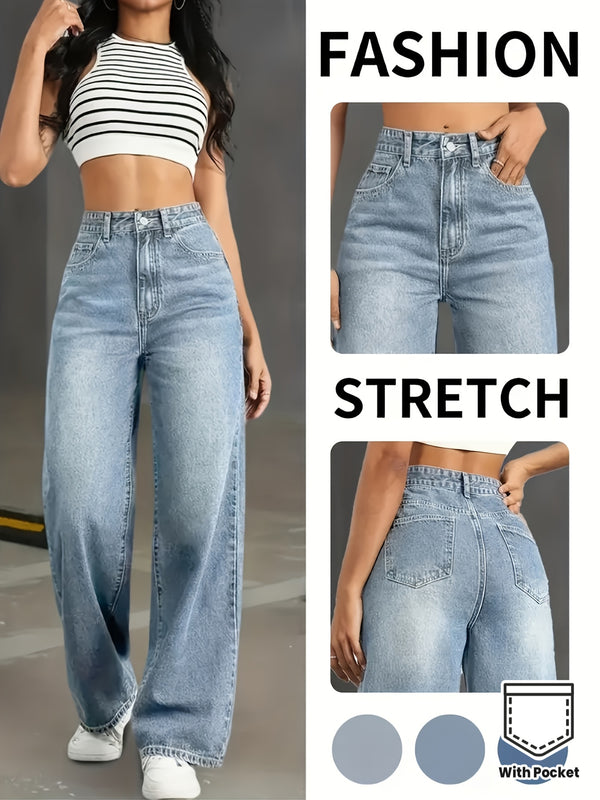 Women's High-Waisted Straight-Leg Jeans.