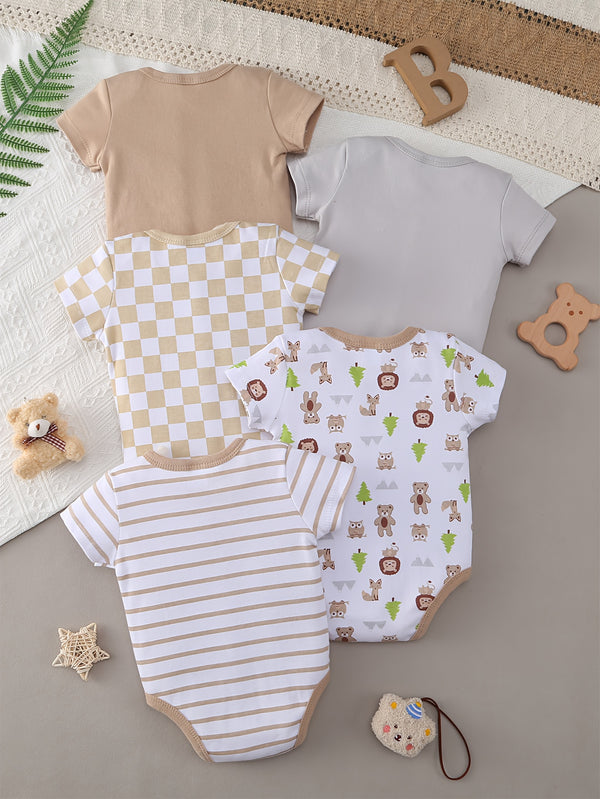 Newborn Unisex Triangle Romper Crawling Outfit, Cute Style 5pcs Set.