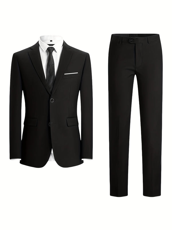 Men's Business Solid Color Classic Elegant Two-Piece Suit.