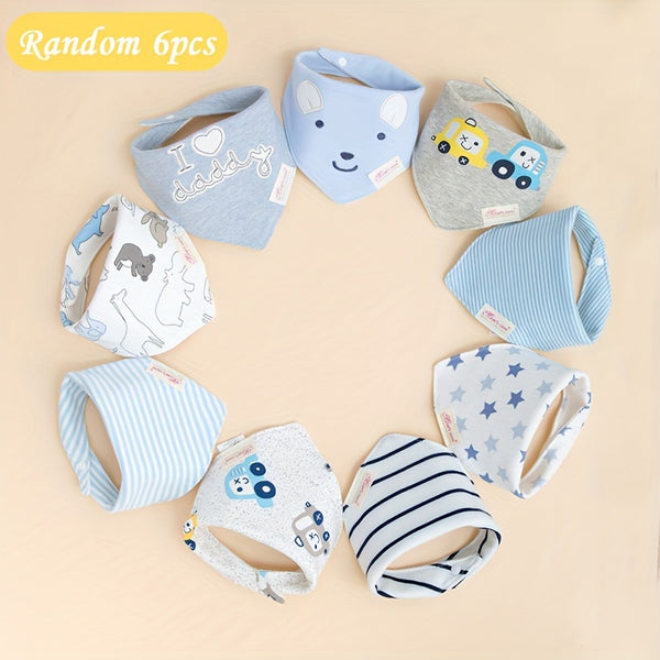6pcs of Assorted Colors Cotton Double-Layer Bibs for Baby Boys.