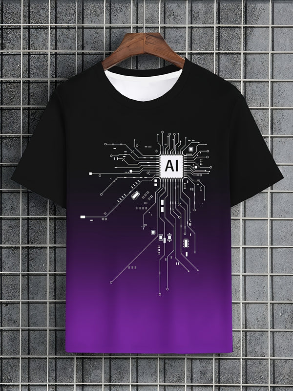 Men's AI Chip Circuit Graphic T-Shirt.