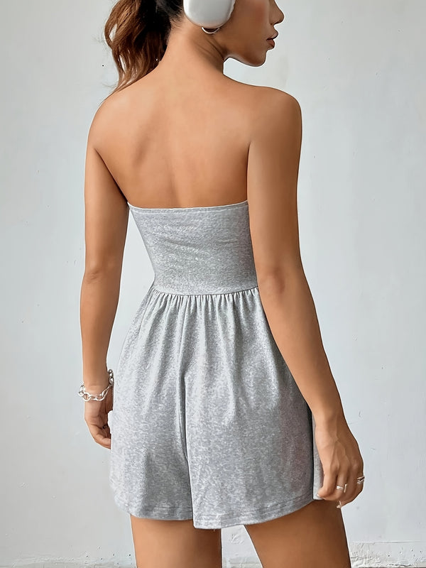 Women's Summer Sexy Ruched Bandeau Jumpsuit Two-Piece Set.