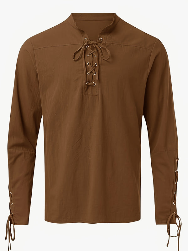 Men's Stand Collar Shirt with Drawstring Arm Bands.