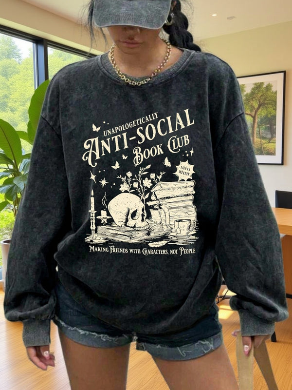 Women's Casual Retro Washed Round Neck Hoodie.