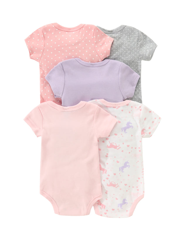 5pcs Newborn Baby Girl Bodysuit Set, Cute Casual Romper with Embroidery.