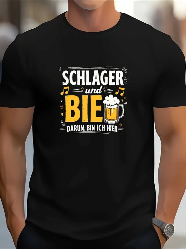 Men's Schlager and Bier Graphic Tee - Casual Crew Neck Short Sleeve.