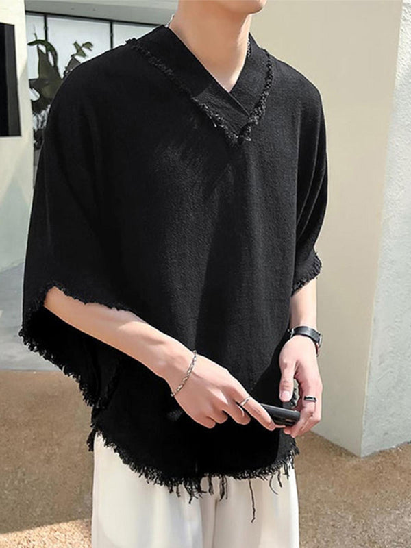 Men's Casual V-Neck Sleeve Semi-Transparent Loose-Fit T-Shirt.