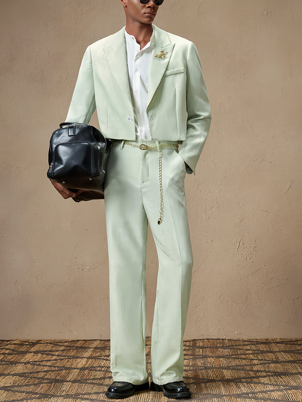 Men's Fashion Green Loose Short Top Two-Piece Set.