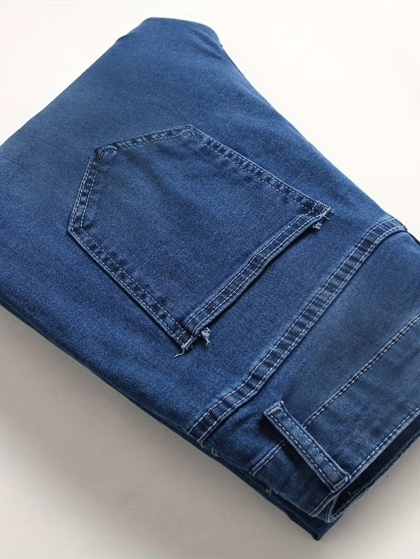 Men's Fashion Simple Solid Color Slim Fit Jeans.