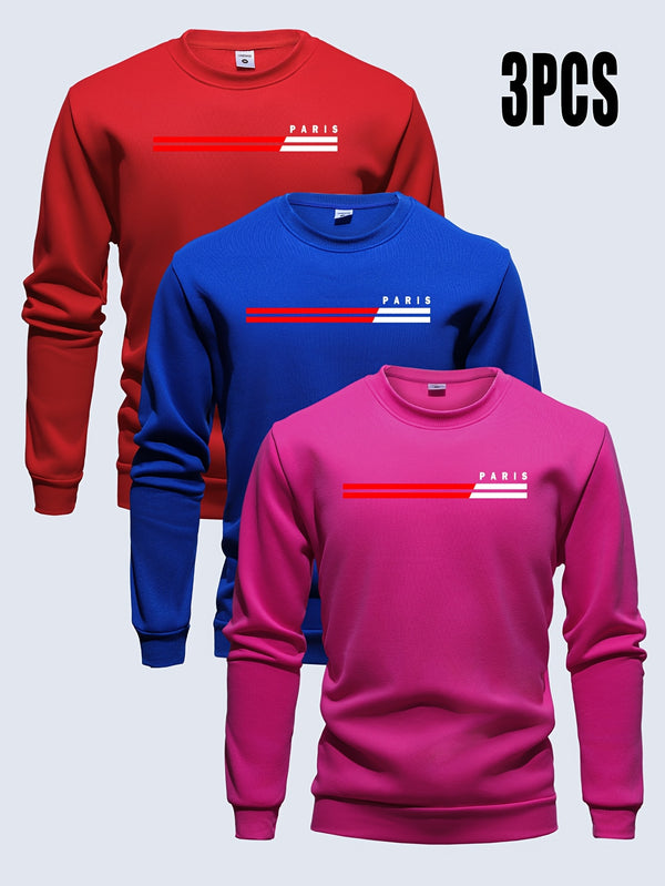 3pcs mixed color Men's autumn and winter round neck sweatshirt.