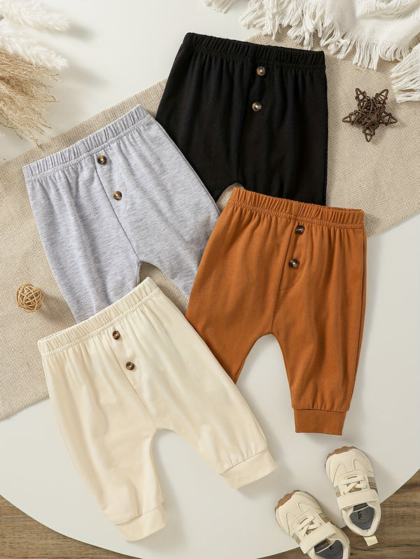 Baby Boy 2025 New Four Seasons Solid Color Casual Pants 4pcs Set.