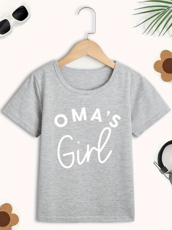 OMA's GIRL Print Tee Girls' Casual & Trendy Crew Neck Short Sleeve.