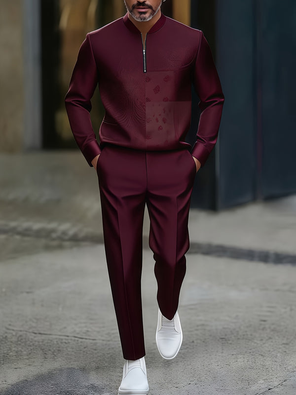 Men's Spring and Autumn Fashion New Long-Sleeve Stand-Collar Polo Shirt.