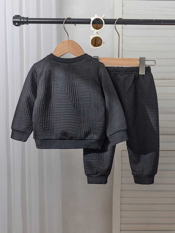Boys Toddler Jacquard Long Sleeve Top + Casual Pants Two-Piece.