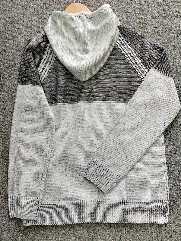 Men's Winter Casual Hooded Sweater with Gradient Color Design.