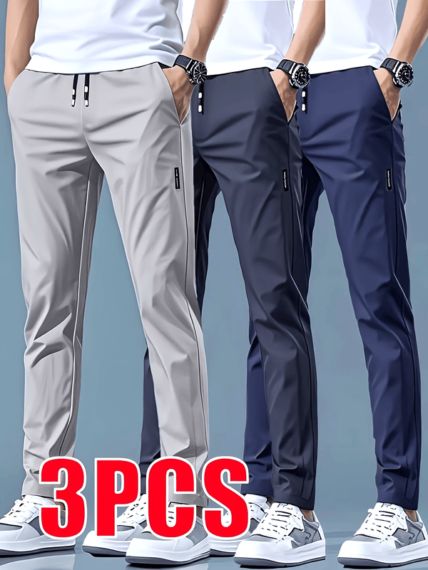 3pcs Men's Athletic Pants - Quick-Dry Drawstring Fitness Joggers.