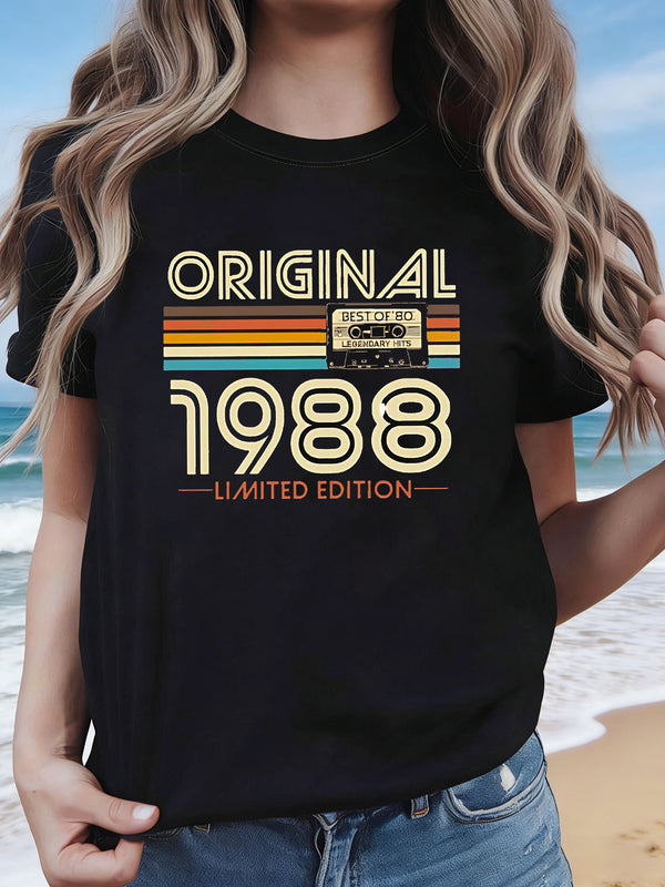 Women's Vintage 1988 T-Shirt - Retro 80s Graphic Print Short Sleeve.