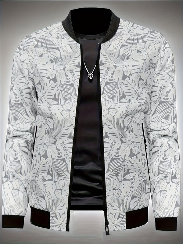 Men'S Fashion Print Casual Sports Jacket with Baseball Collar, Long Sleeve.