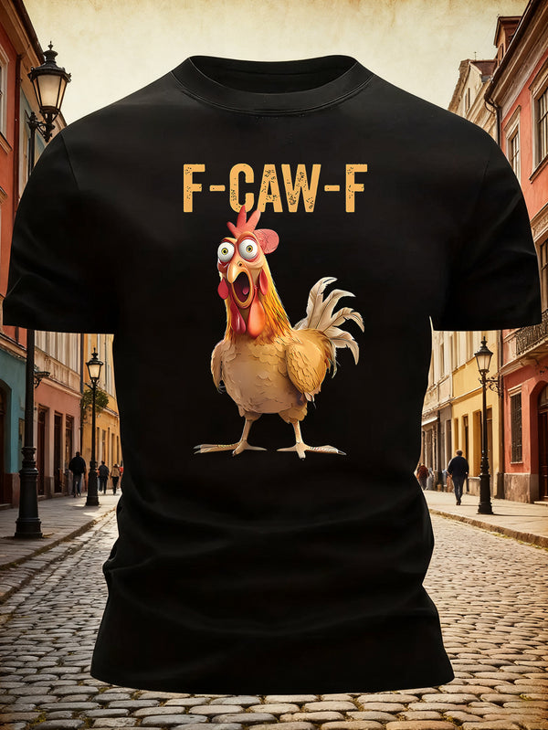 Funny Screaming Rooster T-Shirt with "F-CAW-F" Meme Print.