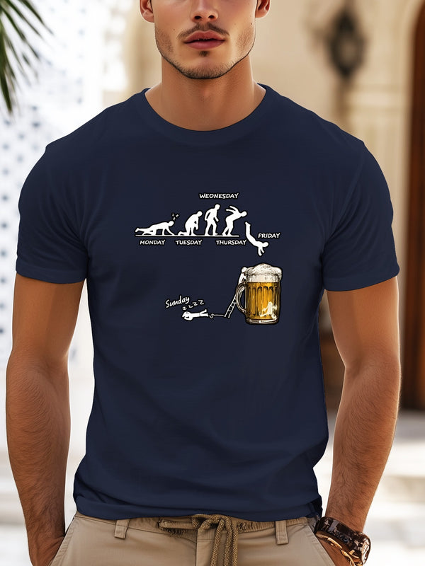 Men'S Creative Beer Illustration Casual Streetwear T-Shirt.