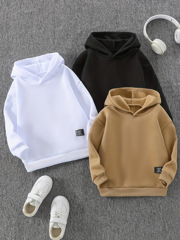 3pcs Tween Boys Casual Printed Hooded Sweatshirt Set.