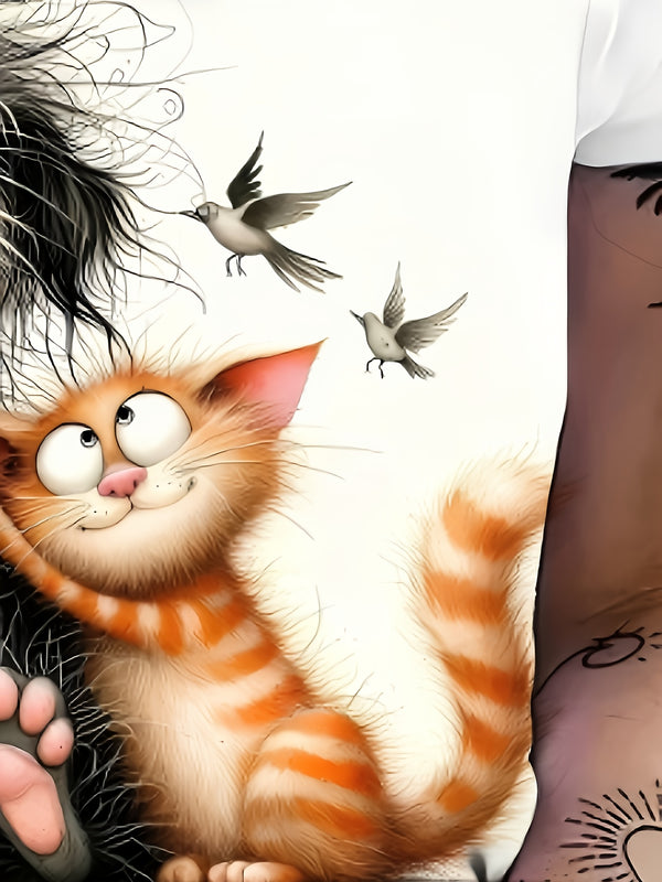 Women's Cute Pet Lover T-Shirt - Dog & Print Short Sleeve Crew Neck Top.