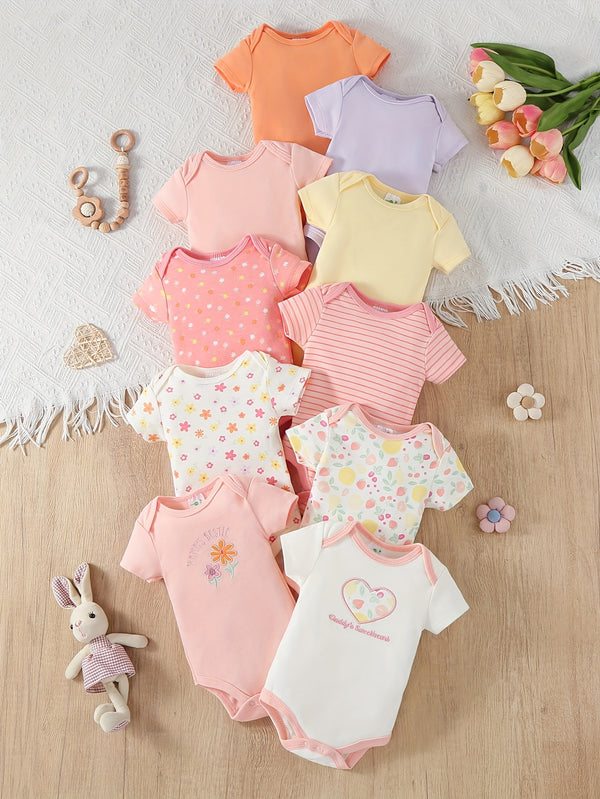 10pcs Set of Baby Girl's Short-Sleeve.
