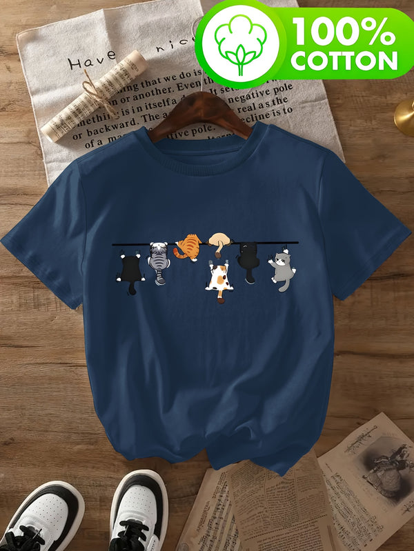 Women's T-Shirt with Cat Print for Spring/Summer.