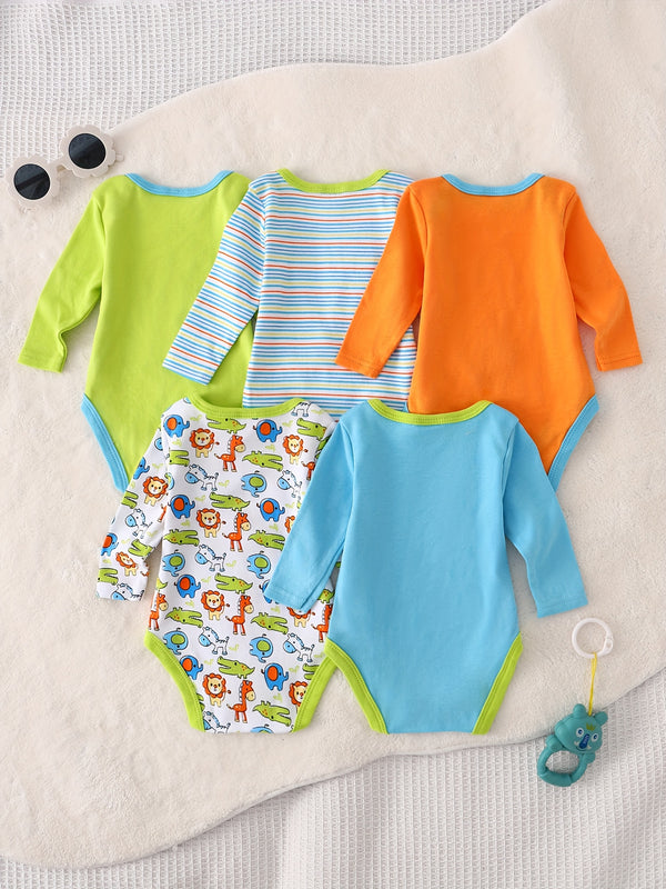 A Set of 5 Long-Sleeve Outfits for Baby Boys for Autumn And Winter.
