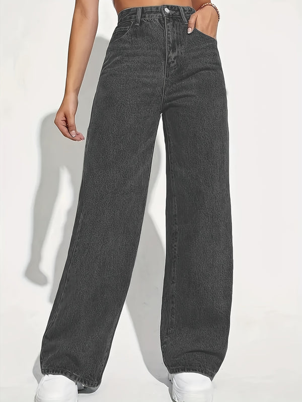 Wide Leg Jeans High Stretch, Washed Solid Color for Women.
