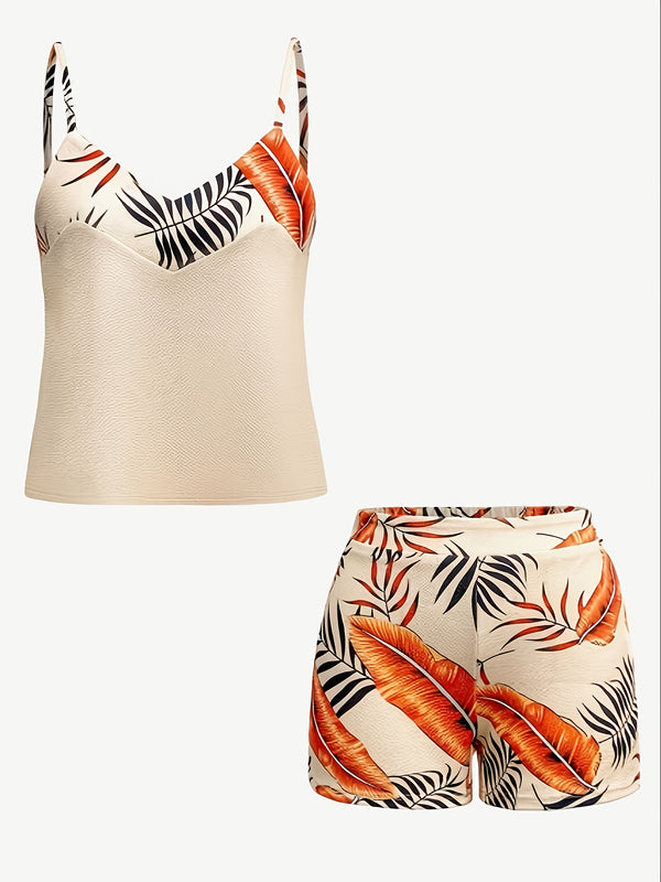 Women’s Elegant New Fashion Spring/Summer Thin Strap V-Neck Halter Printed Shorts.