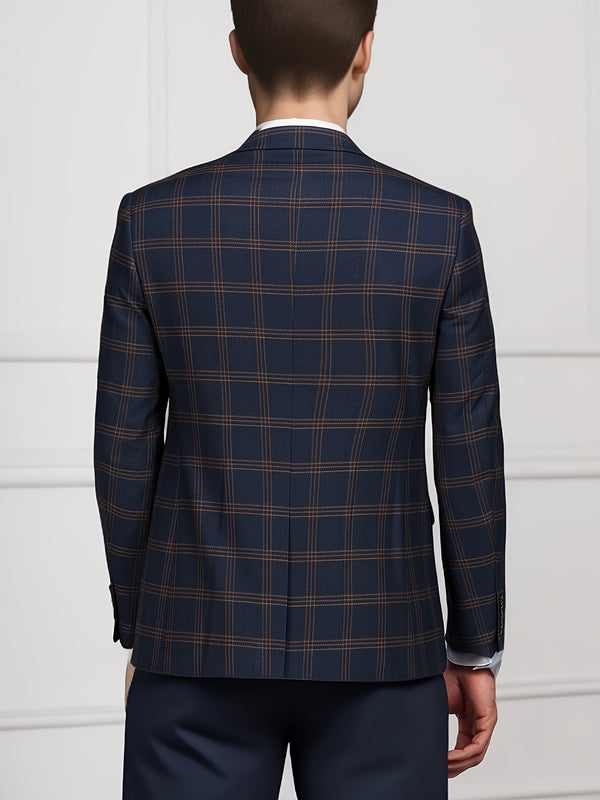 Men’s New Blue Check Lightweight Business Casual Suit.