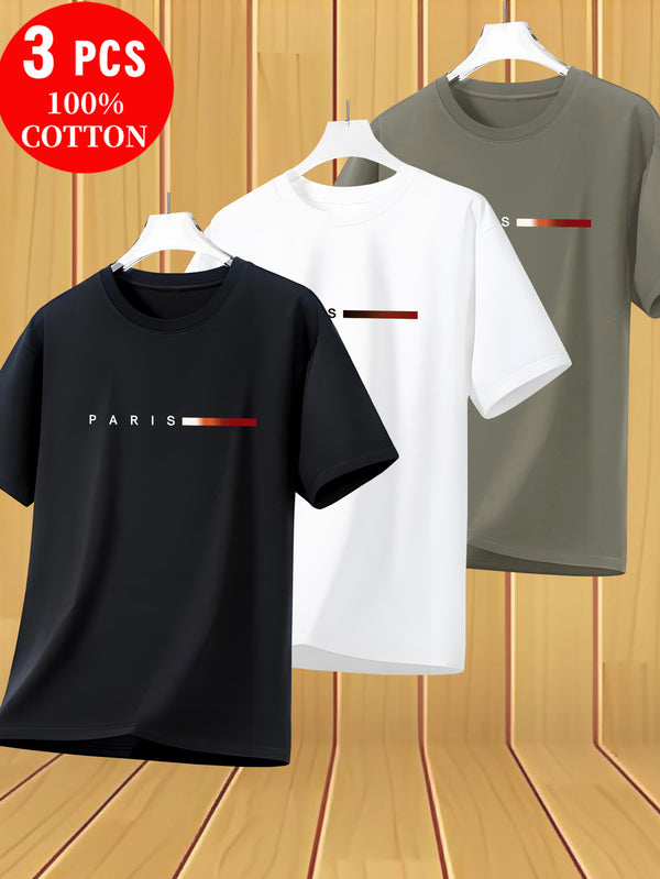 3pcs Cotton T-Shirts, New Summer Style Men's Trendy Tees.