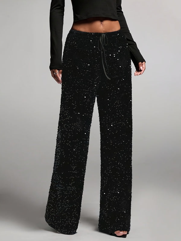 Women's Front-tie Bow Sequin Trousers, Elegant Targeted Style.