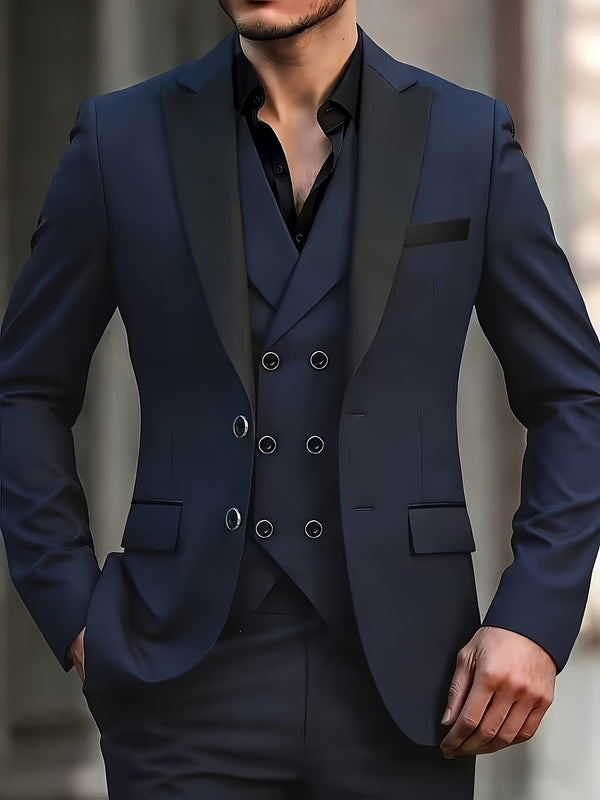 Men's Three-Piece Suit, Formal Business Attire Set, Includes Jacket.