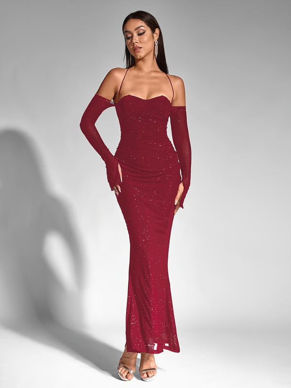 A One-Shoulder, Neck-Tie, Mermaid Hem Dress.