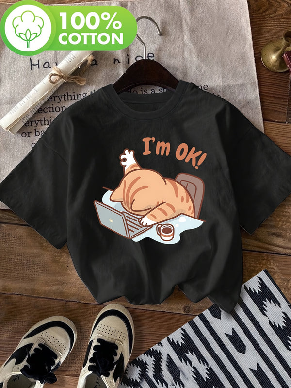 Women's "I'm OK" Sad Cat T-Shirt .