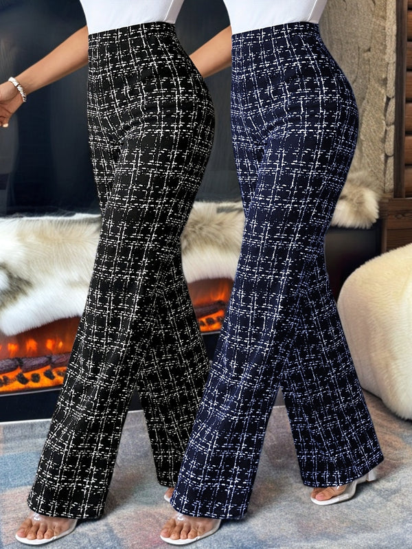 2pcs Casual Checkered Pattern, Straight-Leg Pants Set for All Occasions for Women.