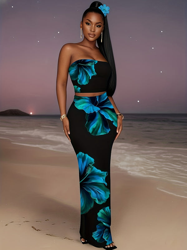 Women's Black Strapless Two Piece Set.