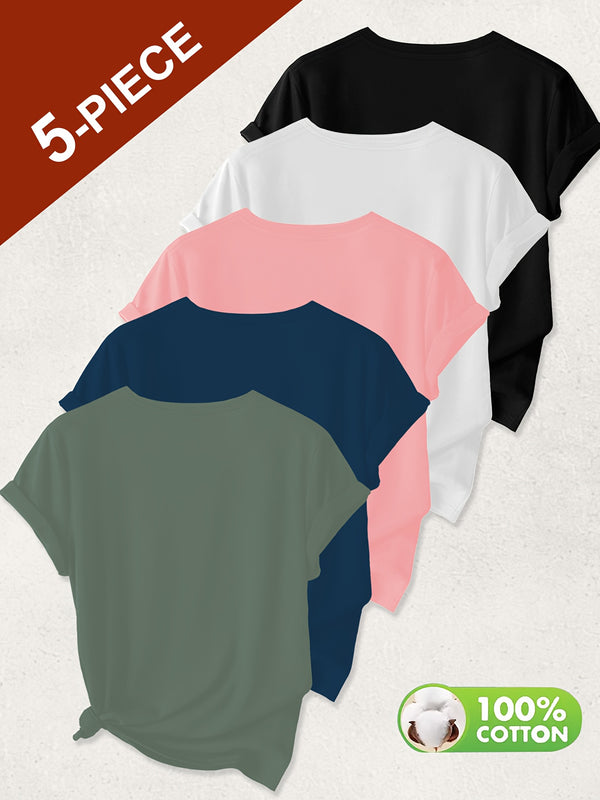 5pcs Women’s Solid Color Pure T-Shirts.