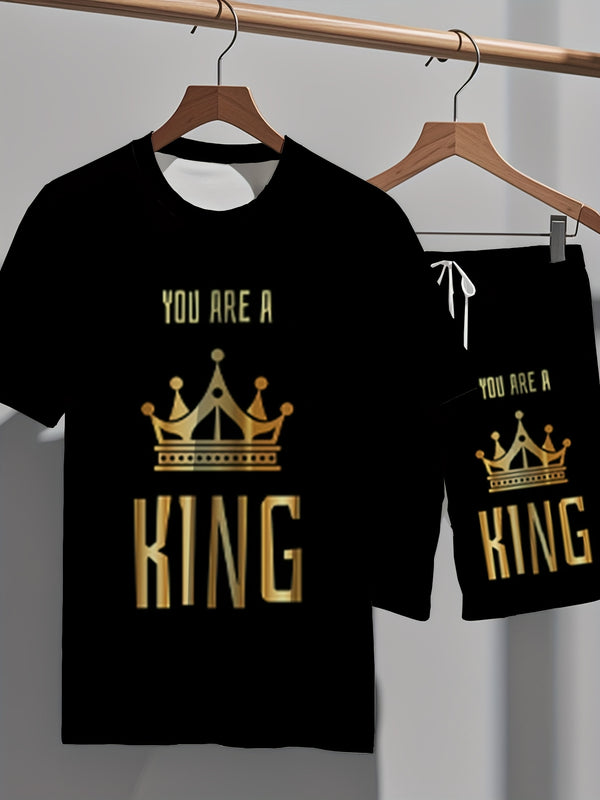 Plus Size Men's 'You Are The King' Print Fashion Crew Neck.