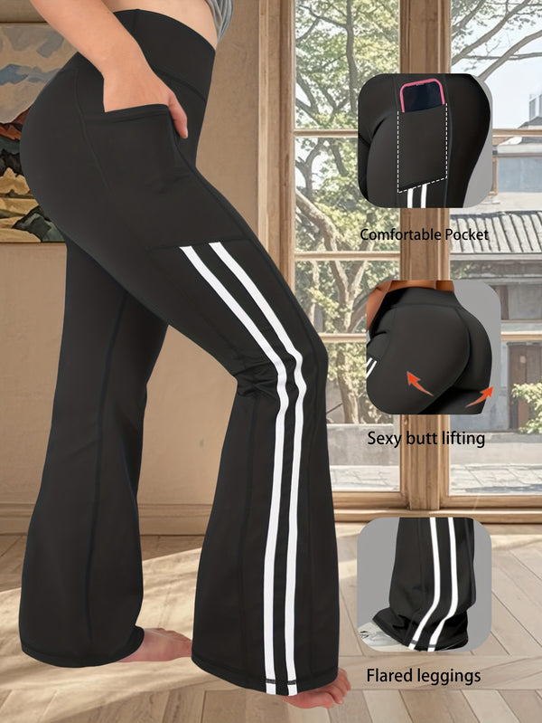 Plus-Size Women's Side Stripe Pocket Flared Pants.