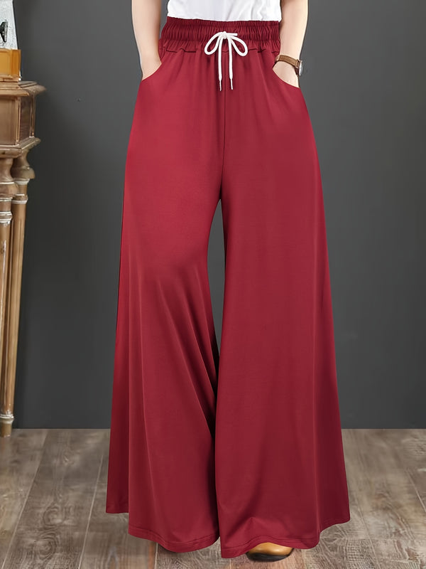 Women’s Plus Size Solid Drawstring Wide Leg Pants.