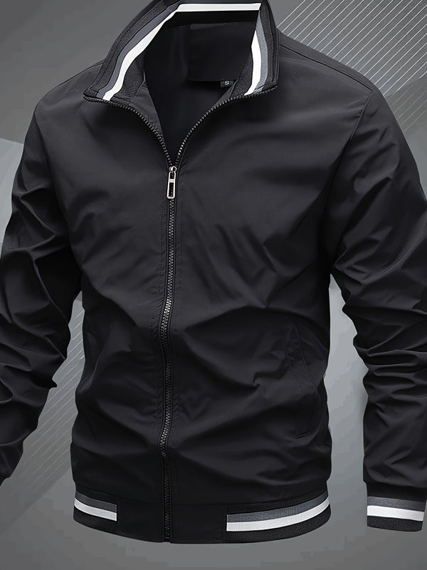 Men's Classic Design Baseball Collar Jacket For Spring Fall.